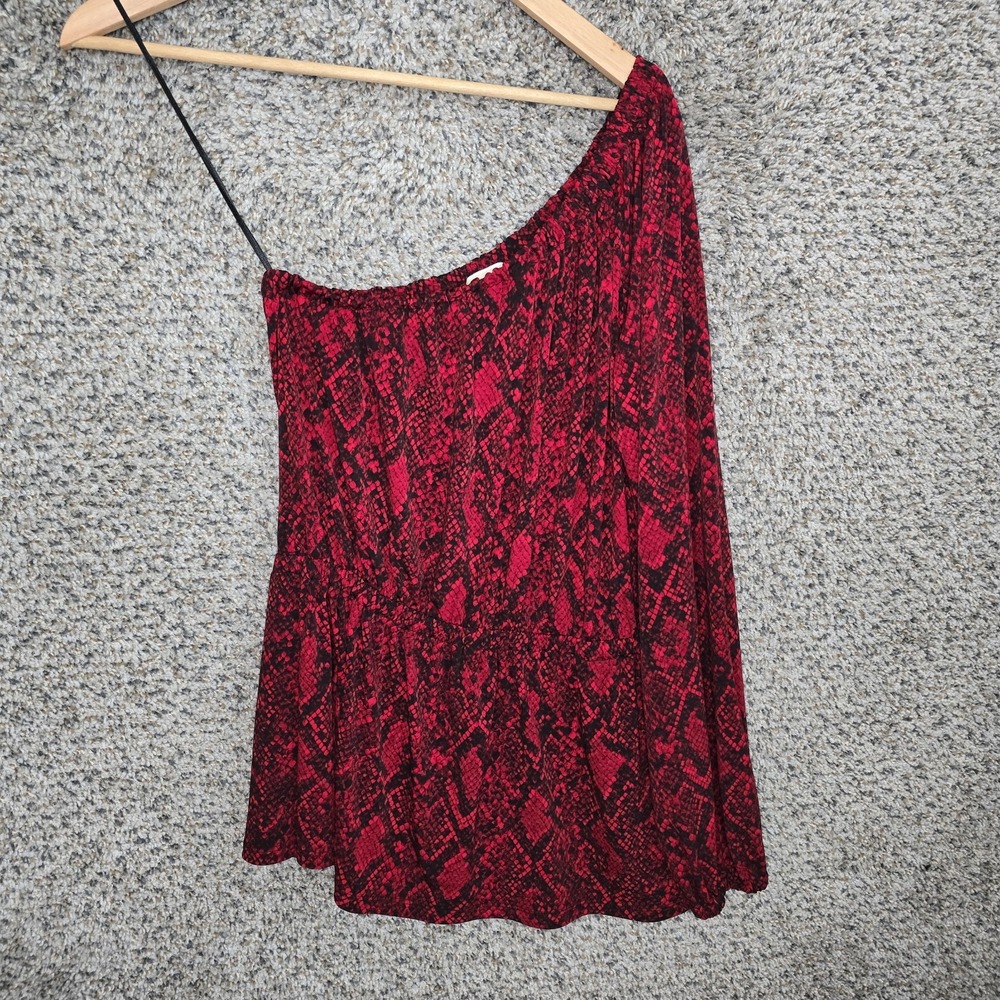 Michael Kors Top Womens Medium Red Snake Print One Shoulder Blouse Elastic Waist